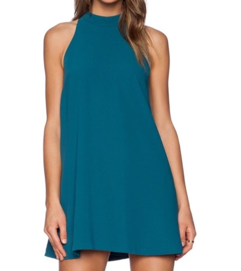 Lovers + Friends Lily Halter Sleeveless Mini Swing Dress Teal Green Medium
